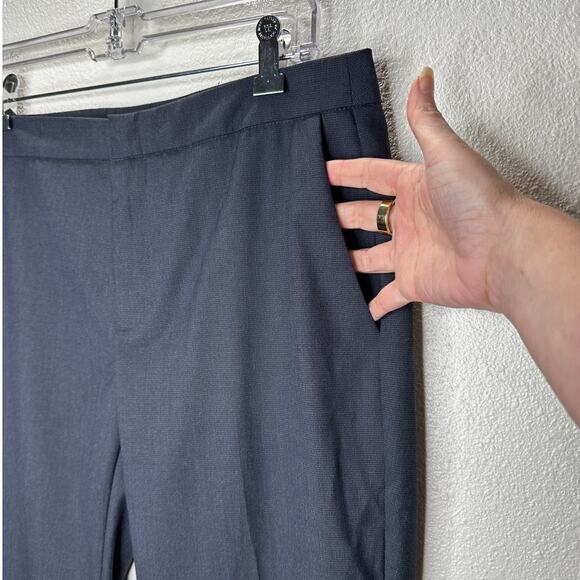 Zara Navy Blue Micro Tweed Straight Leg Cuffed Trouser Pant 6 - Picture 4 of 13